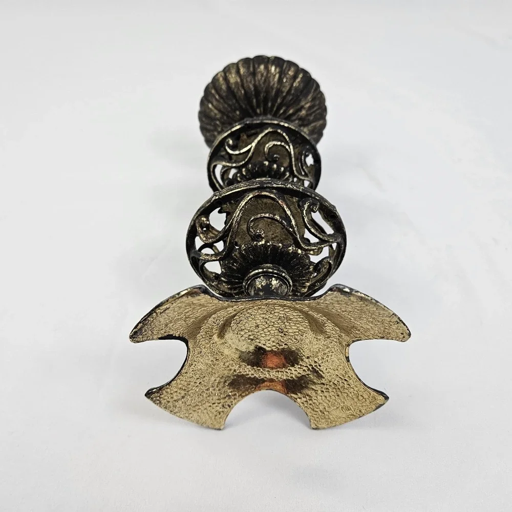 Brass Filigree Candle Holder Pierced Pillar Candlestick Moroccan Boho Old Patina
